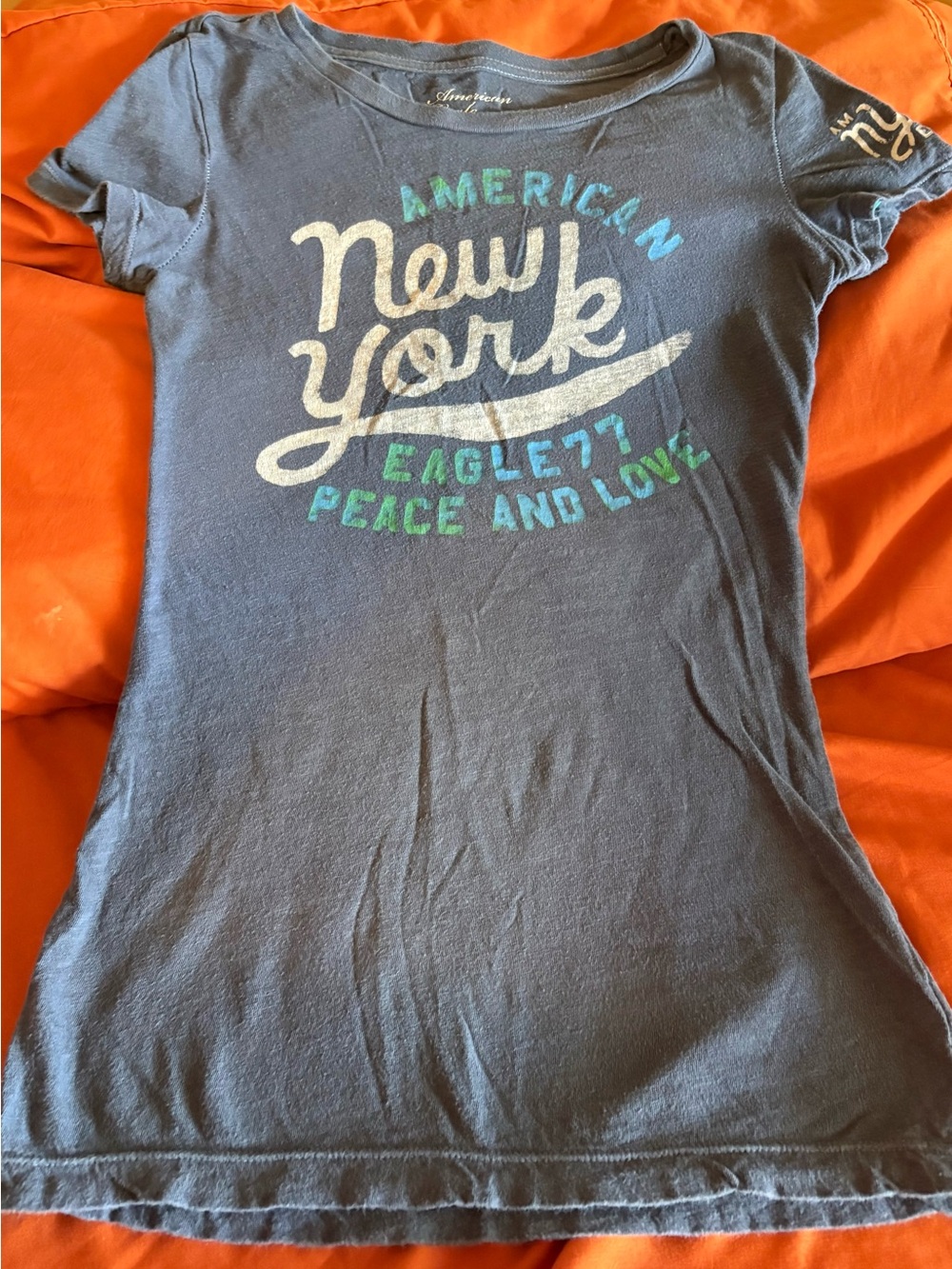 American Eagle Outfitters Navy Graphic 'New York' Short Sleeve Tee